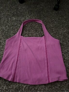 American Eagle Outfitters Pink Ribbed Halter Tank Top